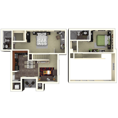 Floor plan for 2 beds, 2 baths, 1254 sqft